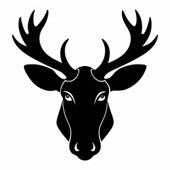 Moose head silhouette vector black on white background