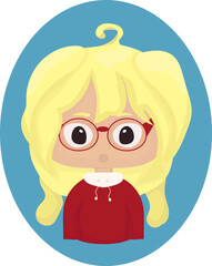 Cute Cartoon Girl with Glasses