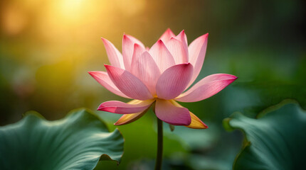 Obraz premium Beautiful lotus flower blossom with sunshine in the pond