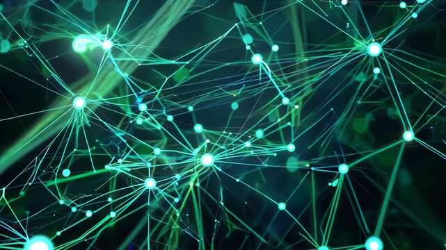 Intricate illustration of a glowing network with interconnected lines and nodes, showcasing a digital ecosystem. Ideal for technology themes, innovation, and connectivity concepts.