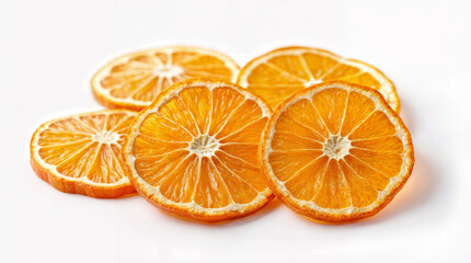 Fototapeta premium Dried orange slices on white background. Decor for gift wrapping and home decoration for Christmas. Spice for making drinks. Design element for advertising.