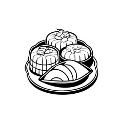 Elegant monochrome depiction showcasing a delectable assortment of pastries arrangement