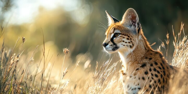a serval in a field of tall grass  - Powered by Adobe