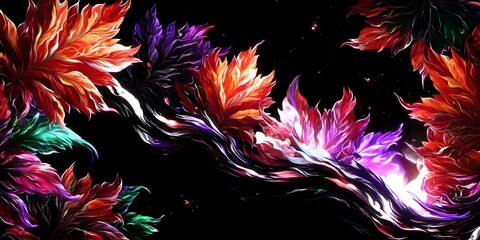 Vivid Floral Fantasy: An abstract view of dynamic, vivid floral art with a deep, captivating effect. Perfect for artistic creations and themed decoration projects.