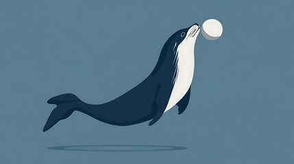 Seal balancing ball with ocean background.