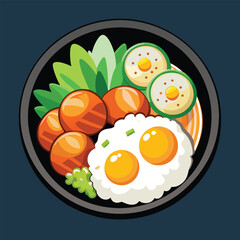 Classic American breakfast of fried eggs and crispy bacon vector