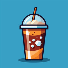 Vector illustration of iced cold brew coffee in the plastic takeout cup.