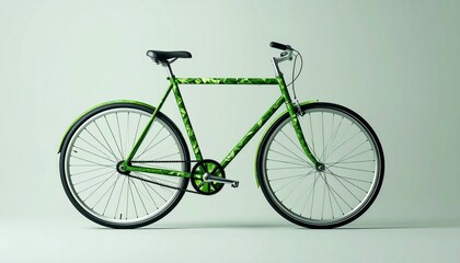 Eco-friendly transportation represented by a minimalist bicycle with a green leaf motif