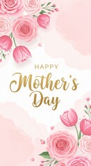 Elegant mother's day card design with pink roses and tulips