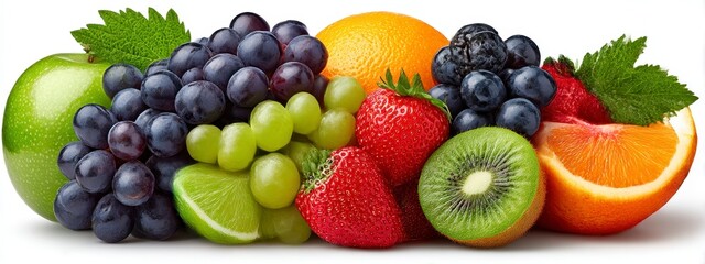 Colorful Assortment of Fresh Fruits with Green Apple and Red Strawberries
