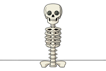 a human skeleton, showcasing a full skeleton model with clear anatomy features for educational purposes