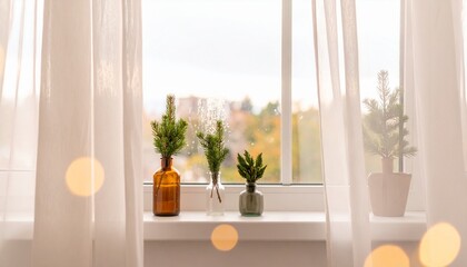 Fototapeta premium 美しい窓辺の観葉植物