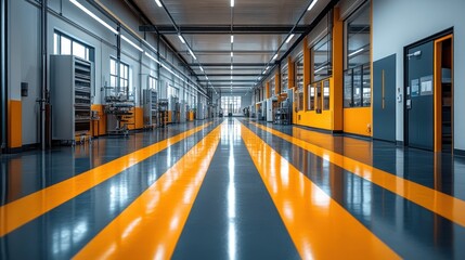 Fototapeta premium Striking Industrial Interior: A Modern Factory Corridor