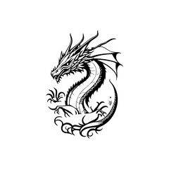 Stylized dragon silhouette illustration, intricate design against a white background