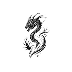 Monochrome serpentine dragon illustration with stylized design and mystical air