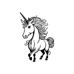 Enchanting unicorn illustration with delicate lines and flowing mane design