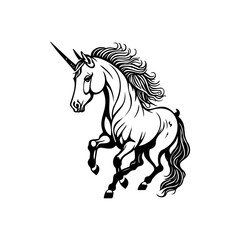 Elegant stylized unicorn illustration with flowing mane and powerful stance