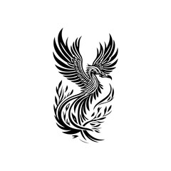 Stylized Phoenix Rising Illustration with Ornate Feather and Leaf Details