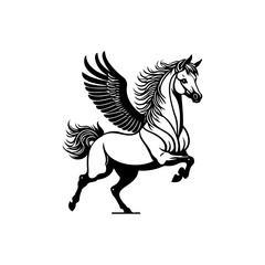Elegant monochrome depiction of a mythical winged horse symbolising freedom