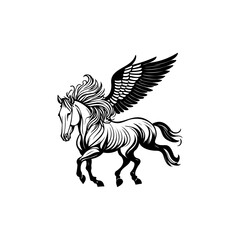 Fototapeta premium Majestic pegasus soars, a captivating monochrome illustration with artistic flourish