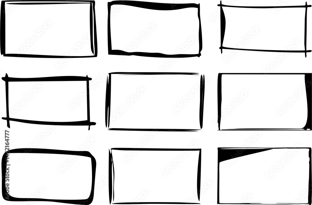 Fototapete Outline frame in hand drawn style. Grunge empty frames set in sketch. Easy to use for poster or banner.