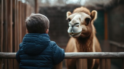 A child stands mesmerized by a camel at the zoo, showcasing the enchantment children feel when encountering unique animals and the joy of discovering the wild.