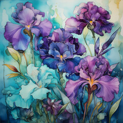  alcohol ink abstract painting of giant irises of purples