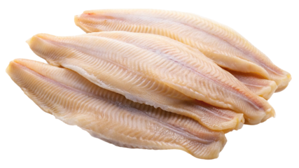 Pile of Raw Dover Sole Fillets with Distinct Texture on Black Background