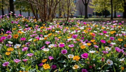 a serene landscape with lush greenery and colorful wildflowers blooming during the first day of nowruz representing the renewal of nature and the start of the spring season
