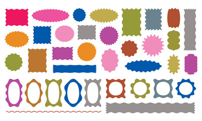 Wavy circular, oval and rectangular shape elements set vector illustration. Scallop squiggly borders frame collection. Creative monochrome flat vector design featuring various waveshaped frames