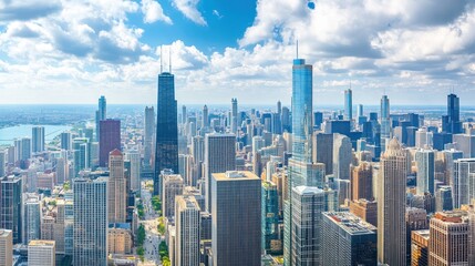 Fototapeta premium Chicago Skyline: A Panoramic View of Modern Architecture and Urban Development