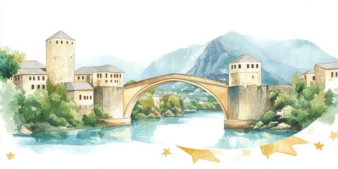 of Stari Most with Bosnian flag motif