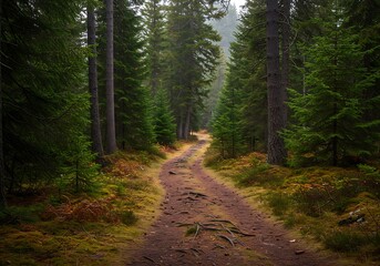 Fototapeta premium Forest Path: Autumn's Embrace AI Generated