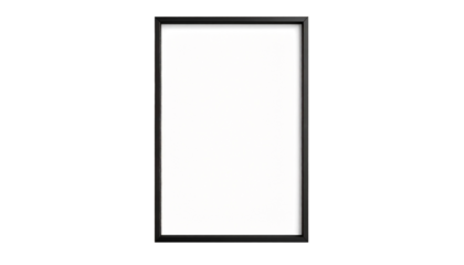 Minimalist style thin black metal frame with sharp corners, suitable for modern interior mockups, isolated on transparent background