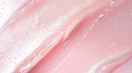 Fototapeta premium Close-up of a pink liquid lipstick swatch. the swatch appears to be made of a smooth, glossy material and has a smooth texture. the color of the lipstick is a soft, pastel pink with a subtle sheen.
