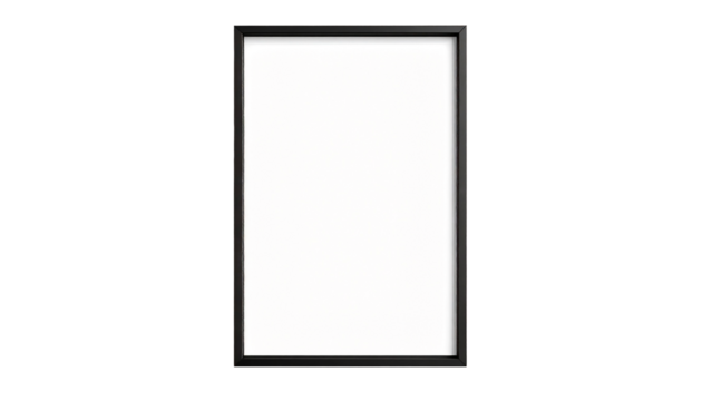 Minimalist style thin black metal frame with sharp corners, suitable for modern interior mockups, isolated on transparent background