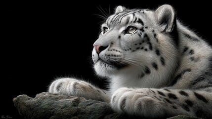 Obraz premium Majestic Snow Leopard Resting on Rock Wildlife Beautiful Cat