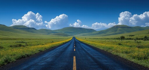 Endless Road Through Serene Landscape: A Journey of Freedom and Openness