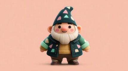 Adorable 3D Rendered Garden Gnome Wearing a Cute Jacket