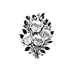 Elegant monochrome floral composition featuring roses in a delicate illustrative style