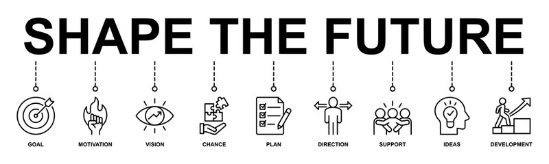 Shape the future banner web icon vector illustration concept with icon of goal, motivation, vision, chance, plan, direction, support, ideas, development