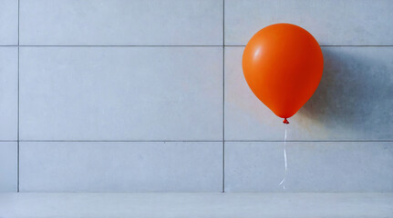 Orange Balloon Against a Gray Concrete Wall