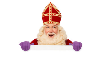 Sinterklaas, Saint Nicholas with placard, isolated on transparant background