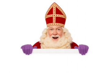 Sinterklaas, Saint Nicholas with placard, isolated on transparant background