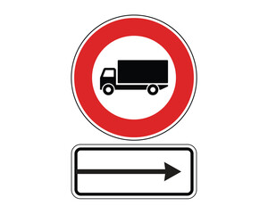 No Truck Traffic Sign with Rightward Action Direction – High Quality Vectorial Stock Image