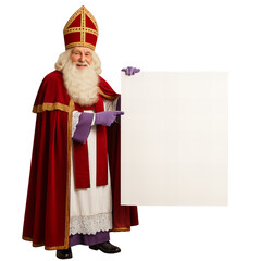 Sinterklaas, Saint Nicholas with placard, isolated on transparant background