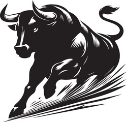 Bull Black and White Silhouette Vector – Strong Animal Outline Illustration, strength and perseverance symbol