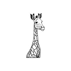Stylized giraffe illustration featuring geometric patterns on a plain backdrop