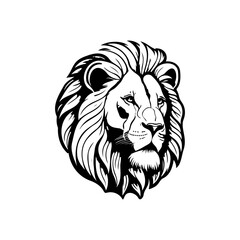 Monochrome lion head artwork with majestic mane detail and thoughtful expression