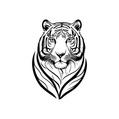 Striking linear depiction of tiger head with bold symmetry and minimalist approach